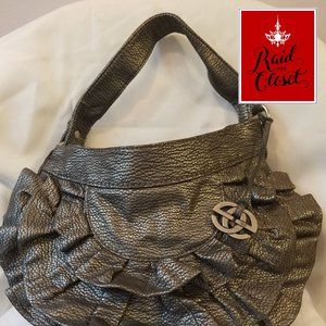 Textured Metallic Handbag w/Ruffles